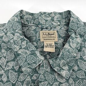 L.L. Bean Mens Traditional Fit Cotton Short Sleeve Seashell Print Shirt Teal XL